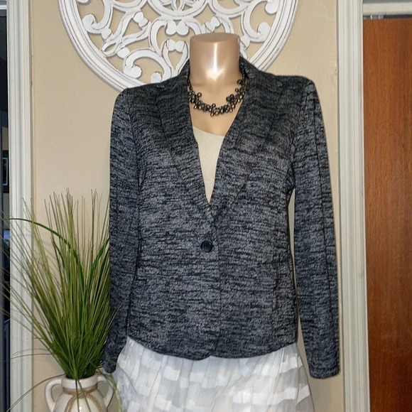 Gap women’s Medium blazer jacket coat black grey business stretch long sleeve - Picture 1 of 7